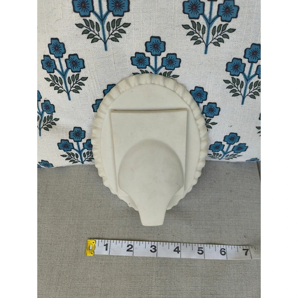Vintage Ceramic Bisque Oval Picture Frame Pink Bow Ruffled Cream Victorian Style
